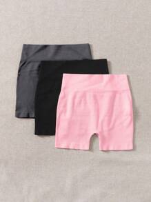 Gameset SHEIN Sport 女式纯色高腰休闲健身运动短裤 - 彩色 - 查看 3