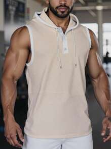 Manfinity Dauomo 休闲时尚户外百搭男士连帽背心 - 杏色 - 查看 3