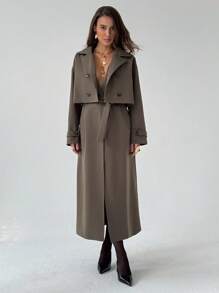 Aloruh 女士纯色翻领长袖短外套和无袖长外套秋冬休闲套装