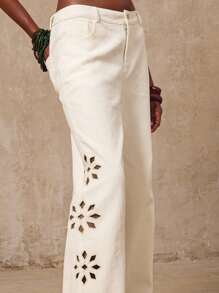 Lumalex VITNOS Fall Holiday Premium Luxury BOHO Old Money Women's Hollow Out Design Pocket Wide Leg Loose Casual Pants