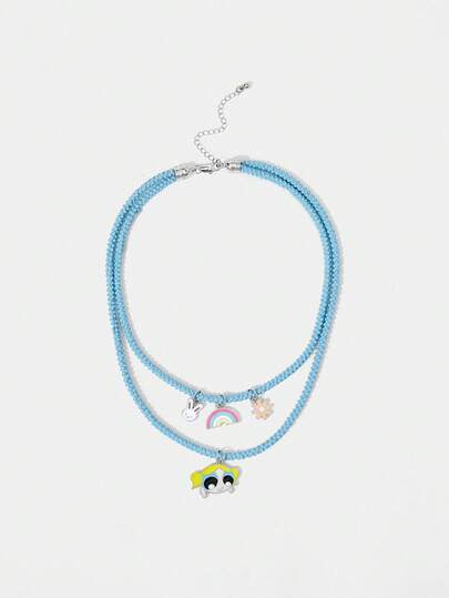 THE POWERPUFF GIRLS X SHEIN Women's Cute Cartoon Pattern Double Layered Necklace