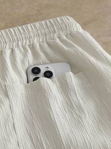 HIMLAND 2 件男士休闲 V 领短袖梭织衬衫和裤子亚麻套装，夏季、复古、舒适服装 - 杏色 - 查看 6