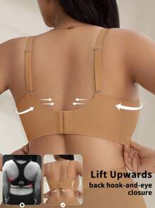 1pc Women Plus Size Jelly Soft Support Wireless Gather Bra Deep V Bra Deep Plunge Bra Bralettes For Women Plus Size Bra Push Up Bra Deep V Neckline Bra Plus Size Bralettes Plus Size Push Up Bra - Camel - View 2