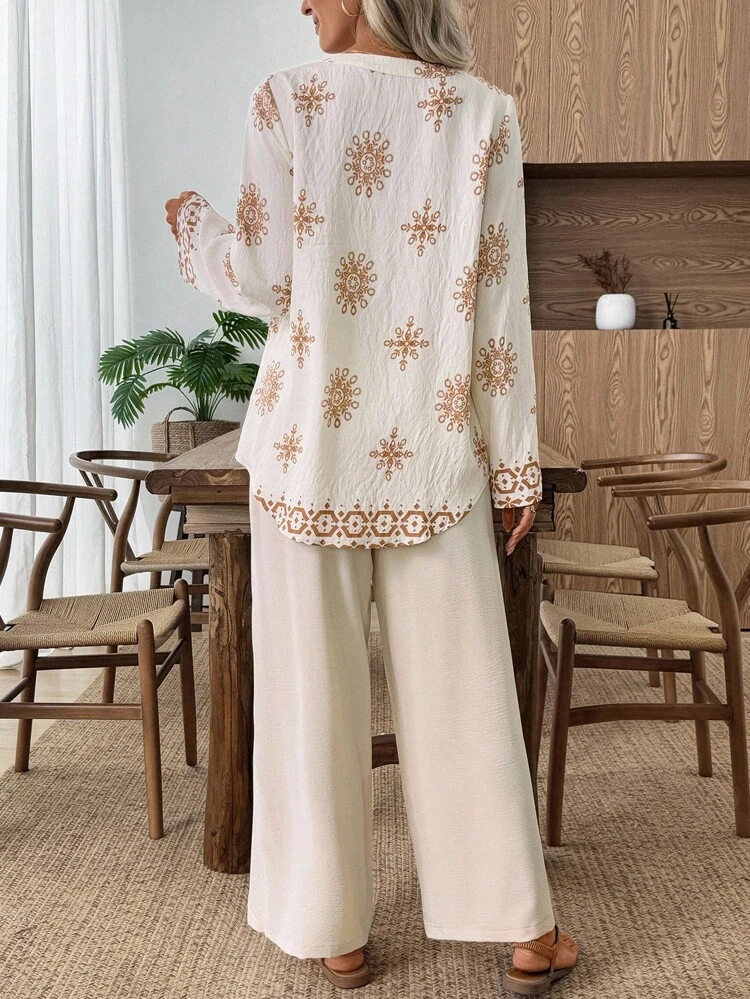 Conjunto de dos piezas para mujer, ropa de otoño para mujer, ropa de otoño para mujer, ropa de negocios casual para mujer, conjuntos de salón para mujer, ropa de trabajo para mujer, ropa de otoño para mujer, camisas de maestro de otoño, blusas de otoño, pantalones de trabajo, pantalones de pierna ancha, camisa de manga larga para mujer, atuendo de aeropuerto para mujer, ropa de otoño para mujer, atuendos casuales de negocios para mujer, atuendos de campo para mujer