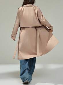 SHEIN PETITE 女款三穿风衣，可穿出多种场合，短款和长款风衣可自由切换，还有长款背心，秋冬四季皆可穿 - 卡其色 - 查看 2