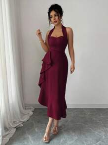 Elenzga 万圣节无袖露背腰荷叶边下摆优雅浪漫女式连衣裙