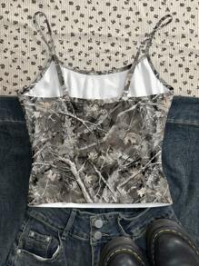 Teen Girls' Casual Minimalist Camisole Snug Fit Tank Top, Summer Camo Tank Top Camo Crop Top Camo Tops Camo Tank Camo Top