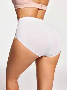 Women's High Waisted White Plain Casual Comfy Fabric High Stretch Briefs - White - View 3