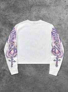 ROMWE MEN Street Life Men's Vintage Painting Pullover Sweatshirt - White - View 2