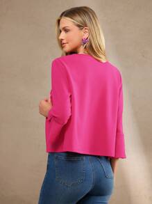 Amorya 女式纯色紫红色开袖薄款夹克外套，秋季 - 玫紅色 - 查看 2