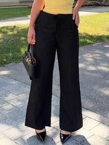 Jeta Ari Quần vải lanh giản dị thanh lịch cho kỳ nghỉ của phụ nữ - màu đen - Xem 6