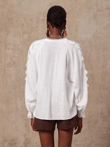 Lumalex VITNOS 2025 Autumn/Winter New Luxury Bohemian Vintage Casual Fashion White Lace Patchwork Long Sleeve Blouse, Suitable For Easter, Music Festivals, Halloween, Back To School, Daily Outings, Parties