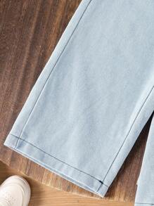 Genkimix Kids Kleine Mädchen Lässig Collegestyle Schleife Sweatshirt und Jeans Set