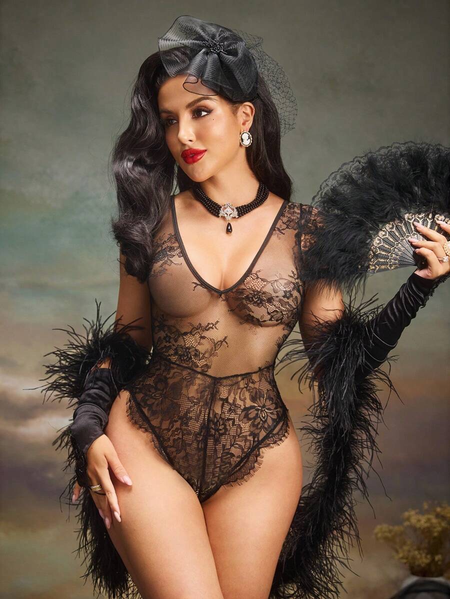 SHEIN Women's Fashionable And Sexy Lace Lingerie Set