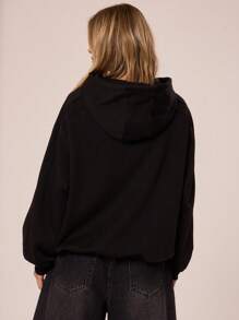 MUSERA Logo Text Graphic Spring Patch Oversized Hoodie Relaxed Sweatshirt Hoodie Back To School Winter Cosy Cute Casual Everyday Y2K Streetwear Capsule Wardrobe Tracksuit Black Spring - Black - View 2