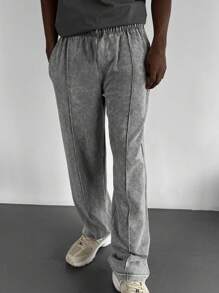 Manfinity Hypemode Quần dài thường ngày họa tiết hoa tuyết giặt tay có dây rút cho nam - màu đen - Xem 3