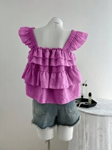 Breezaya Casual Ruffled Layered Sleeveless Top, Suitable For Vacation Powdered Rose - Hot Pink - View 2