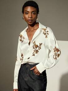 Aveloria Modichic Basic Style Long Sleeve Women's Blouse With Embroidered Beaded Detailing, Exquisite Quality  Fall Cloth For Women - White - View 5