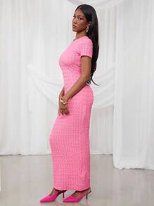 NYA SZN 春季休闲短袖修身节日夏季T恤连衣裙度假端庄春假毕业早午餐婚礼宾客特殊场合新娘晚宴舞会服装女士 - 粉色 - 查看 4