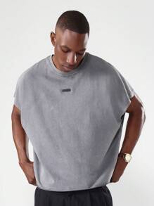 SUMWON 基本款宽松剪裁背心街头潮流无袖夏季都市宽松版型毛边休闲简约肌肉节日周末基本款 T 恤运动休闲滑板服海滩设计 - 深灰色 - 查看 1