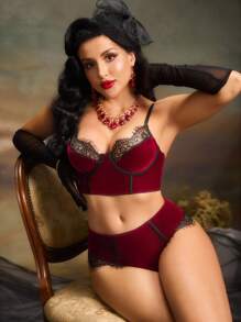 Conjunto De Lencería De Encaje Para Mujer Con Detalles De Espiga (sujetador Con Aros Y Braguitas) - Rojo - Ver 5