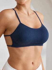 Ocili Solid Rib Knit Cami Bralet - Navy Blue - View 3