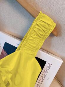 Franclia 女士系带蝴蝶结腰部宽肩带宽松吊带背心，适合大学穿着 - 黃色 - 查看 7