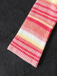 Suéter casual de manga acampanada con rayas de colores contrastantes de estilo nórdico minimalista para niñas preadolescentes, adecuado para vacaciones, regreso a clases, reuniones familiares, Halloween, Año Nuevo, Acción de Gracias, Navidad - Naranja Quemada - Ver 4