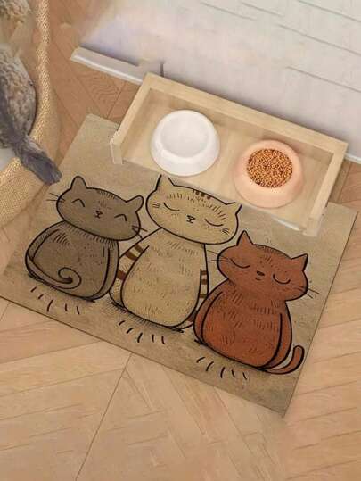 SHEIN 1pc Adorable Cat-Themed Pet Feeding Mat, Non-Slip, Water Absorbent & Stain-Resistant, Ideal For Dog & Cat - Pet Food &Water Bowl Placemat For Home Decor, Kitchen Floor Mats, Pet Accessories, Ideal For Pets