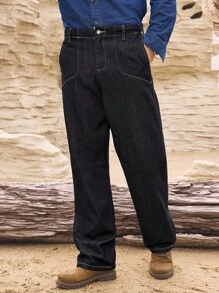 Manfinity Homme Men's Casual Loose Straight Leg Jeans With Unique Design, Mature Spring/Summer Style - Blue - View 4