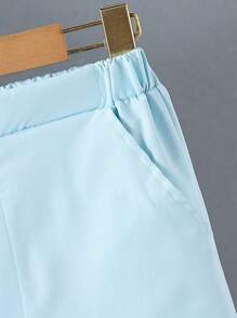 SHEIN 2 件 Tween Boy 四季休闲纯色修身立领长袖衬衫 + 休闲裤套装，适合派对、主持、钢琴演奏会、聚会、T 台、洗礼、商务 - 淺色水洗藍 - 查看 3