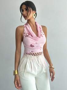 Firerie Women's V Neck Sequin Embroidered Textured Tassel Top Elegant Vacation Sequin Fringe Cami Top For Woman Vacation, Spring/Summer Wear, Festival/Party/Homecoming/Music Festival All-Match Summer Wedding Guest Female/Beachwear, Commute, Elegant, Sexy, Vacation, Beach, Bohemian, Hawaii, Music Festival, Romantic, Date - Mocha Brown - View 6