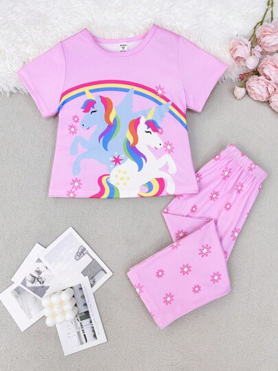 Cute Unicorn Print Girls Toddler Pajama Set