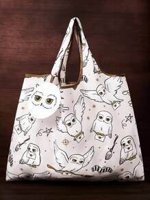 HARRY POTTER X SHEIN 1 pieza Bolso de tela plegable de poliéster con estampado gráfico de Hedwig, bolso con bolsa adjunta por cadena, de moda, búho, magia