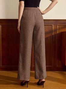 Vintamour 复古经典优雅女裤春夏修身腰裤灰色直筒裤带口袋 - 棕色 - 查看 2