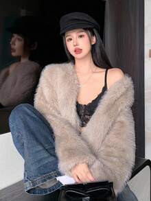 DAZY 修身时尚又充满活力的百搭蓬松女式外套 - 卡其色 - 查看 8