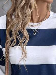 EMERY ROSE New Fashion Women's Striped Print Round Neck Casual Sweatshirt Pullover Fall - Multicolor - View 3