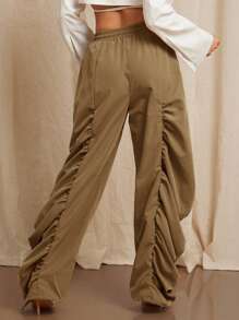 Vixey Pantalones casuales de oficina de pierna ancha con cintura con cordón fruncido, casual de negocios, para brunch