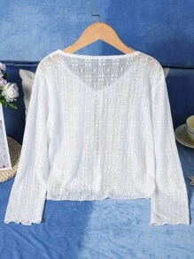 Tween Girl Lace-Up Jacket, Suitable For Vacation And Party Wear Fall Winter - White - View 2