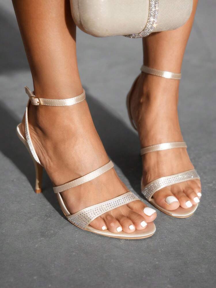 CUCCOO SZL Women Fashion Gold Color High Heel Rhinestone Decorated Sandals