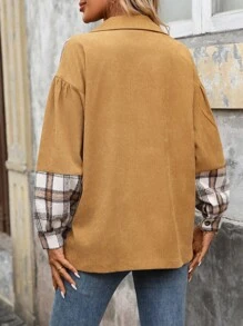 SHEIN LUNE Áo khoác kẻ caro thường ngày dành cho nữ - Màu Khaki - Xem 2