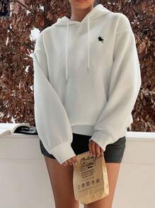 Attitoon Lässiger, minimalistischer Frauen Kapuzenpullover mit Reiter-Grafik, locker geschnitten und dick, geeignet für Herbst/Winter, Schulanfang, Flughafen - Weiss - Übersicht 5
