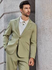 Manfinity Bizformal Conjunto de 2 piezas de traje formal y casual de negocios para hombres, elegante y adecuado para ir al trabajo, excelente opción de regalo - Verde - Ver 3