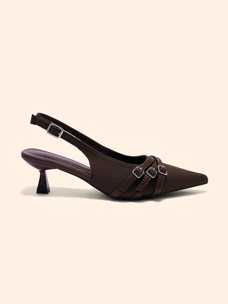 CUCCOO BASICS Women's Pointed Toe Stiletto High Heel Slingback Pumps, Coffee Color Knit Fabric, Comfortable Breathable Elegant Commute Daily Versatile High Heel Mule Shoes For Christmas Spring Shoes