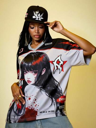 Street Life T-shirt à manches courtes avec imprimé anime pour femmes, convenant pour un port quotidien au printemps/été