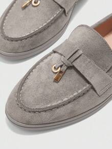 CUCCOO BIZCHIC Women's Fashion Grey Suede Comfortable Casual Loafers, Flat Slip-On Shoes Suitable For Outdoor, Work, Daily Wear For Christmas