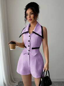 Elenzga Women's Solid Color Minimalist Style Sleeveless Top And Shorts Set, Women's Casual Asymmetric Pocket Sleeveless Regular Fit Multi-Color Suit Shorts Women 2 Pieces Set