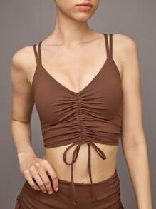 Activina Women's Solid Color Drawstring Camisole Ballet Leotard - Brown - View 1