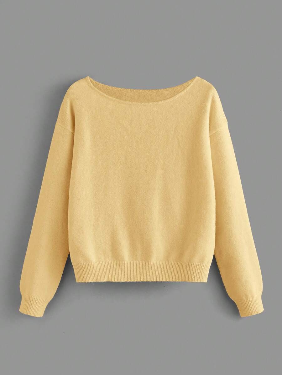 SHEIN BASICS Women's Solid Color Drop Shoulder Long Sleeve Loose Casual Sweater In Fall/Winter - Yellow - View 1