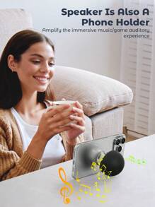 Teckwe 1pc Mushroom Shaped Portable Wireless Stereo Speaker, Suction Cup Stand, Button Control, USB Rechargeable 200mAh Battery, Compact Wireless Subwoofer For Smartphone/Tablet, Perfect For Travel And Outdoor Use, Black - Black - View 2